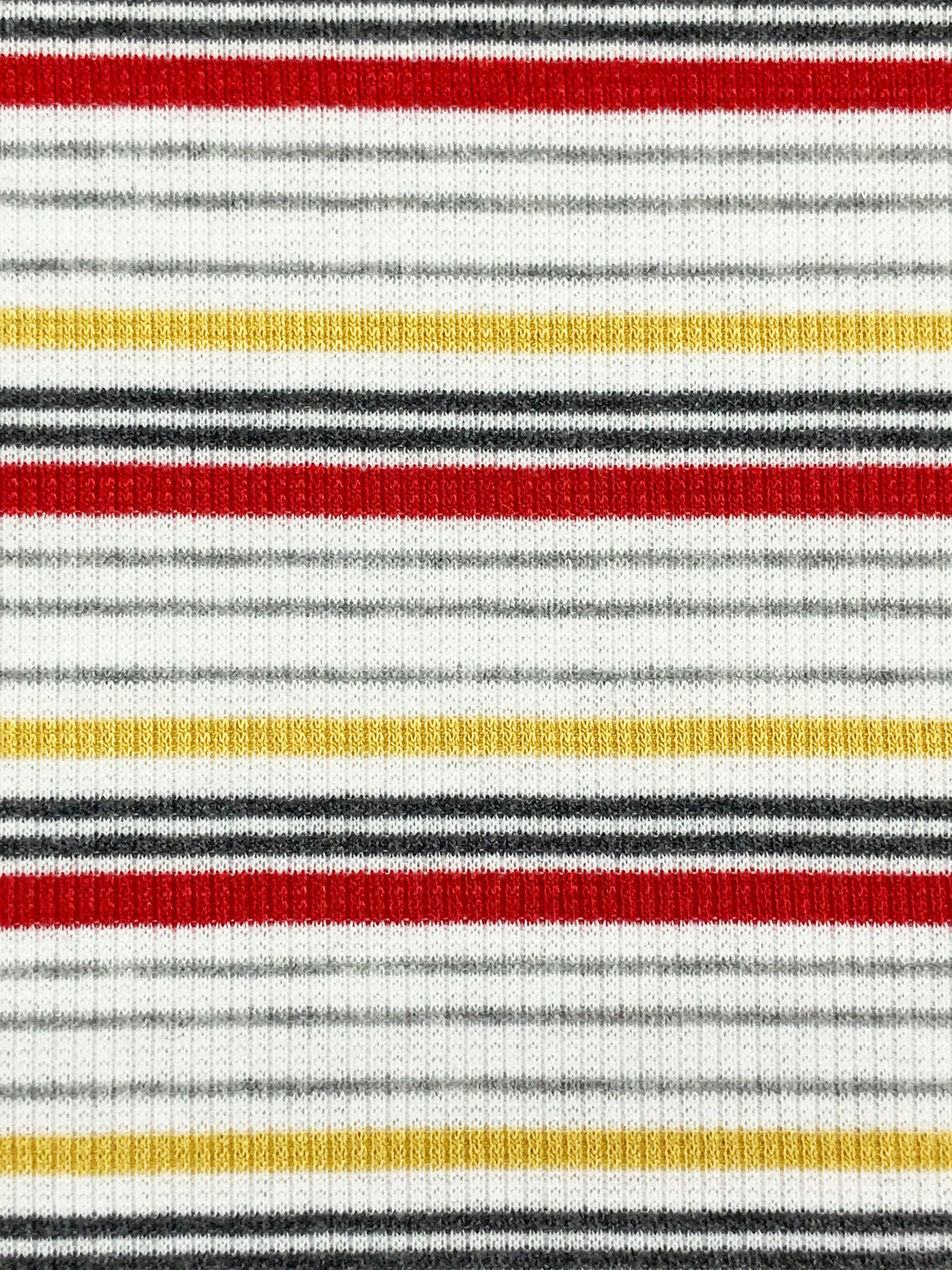 White/Red/Goldenrod Polyester/Lycra Horizontal Stripe Rib Knit 50W