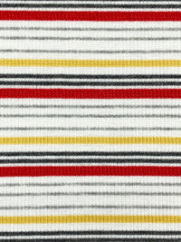 White/Red/Goldenrod Polyester/Lycra Horizontal Stripe Rib Knit 50W