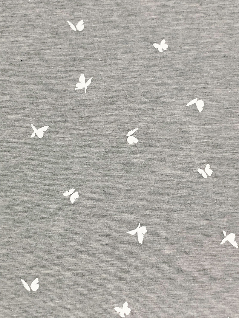 Heathered Gray/White Rayon/Lycra Mini Silhouette Butterflies Print Jersey Knit 56W