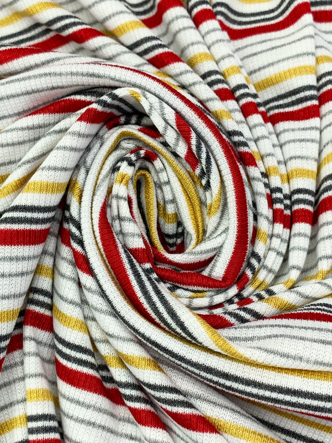 White/Red/Goldenrod Polyester/Lycra Horizontal Stripe Rib Knit 50W