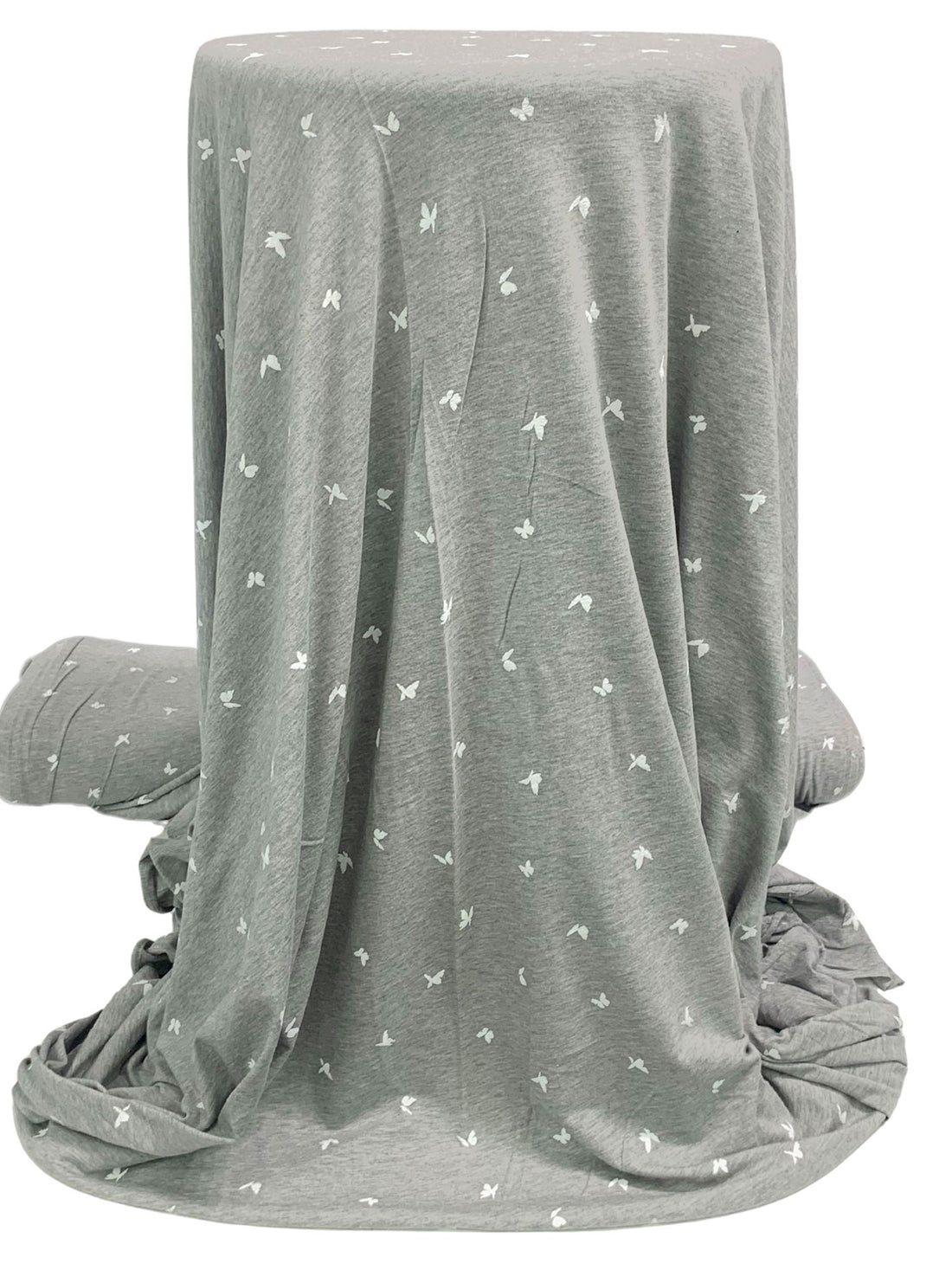 Heathered Gray/White Rayon/Lycra Mini Silhouette Butterflies Print Jersey Knit 56W