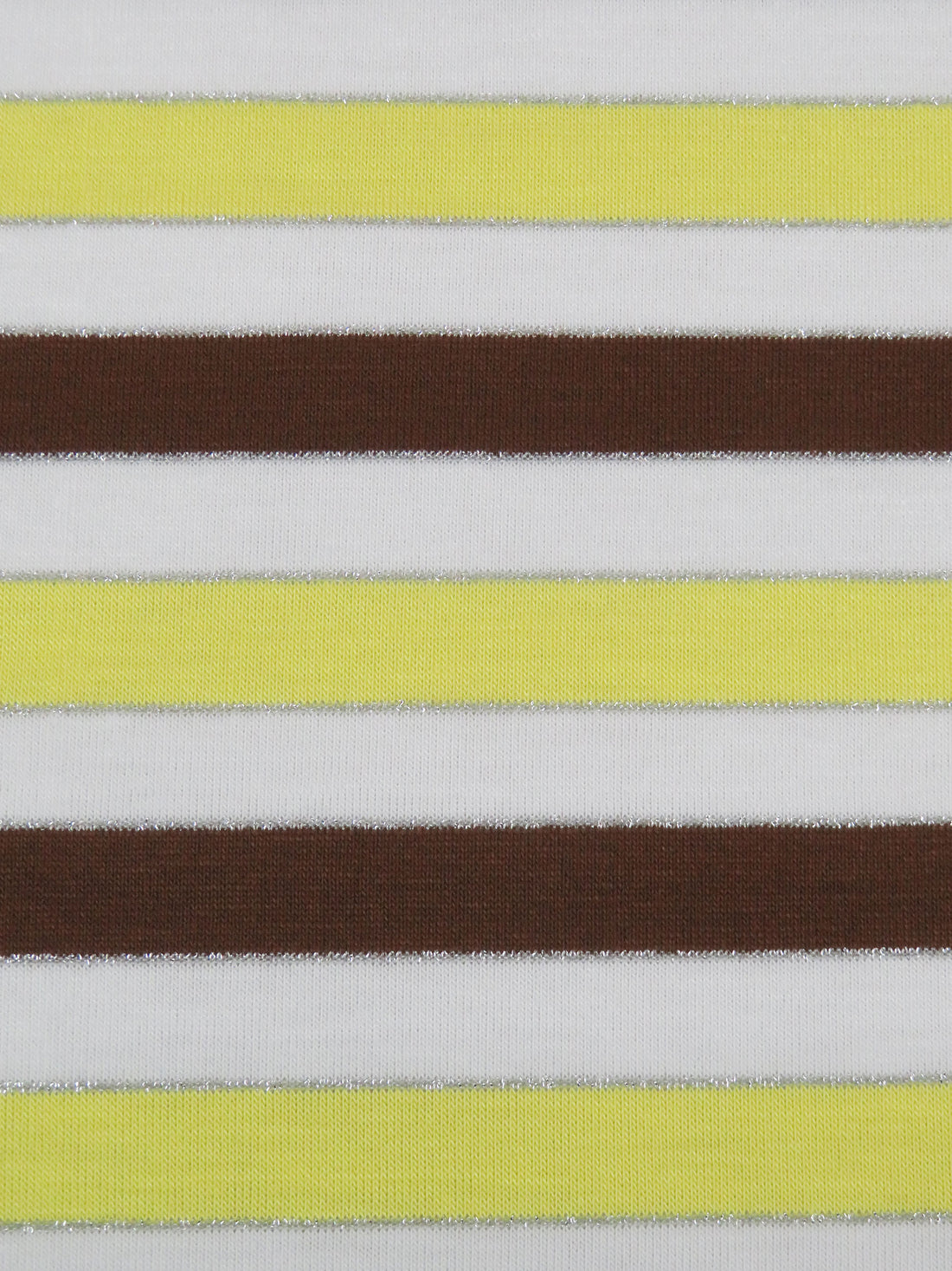 White/Lemon/Chocolate/Silver Polyester/Metallic/Lycra Horizontal Stripe Jersey Knit 58W