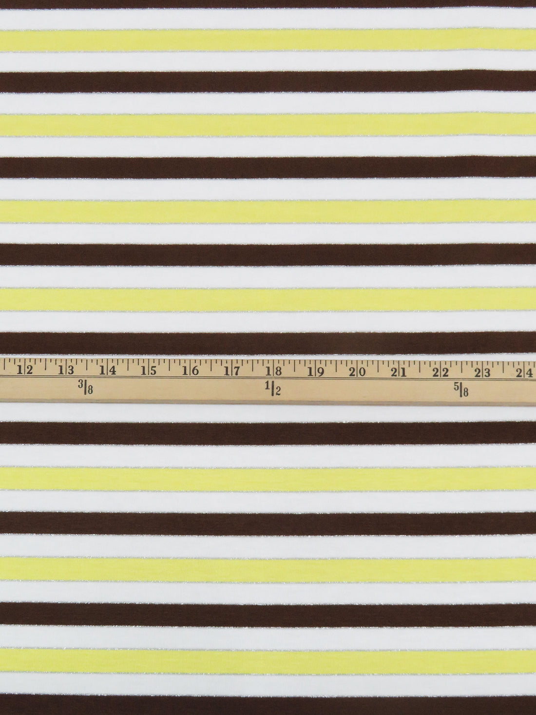 White/Lemon/Chocolate/Silver Polyester/Metallic/Lycra Horizontal Stripe Jersey Knit 58W