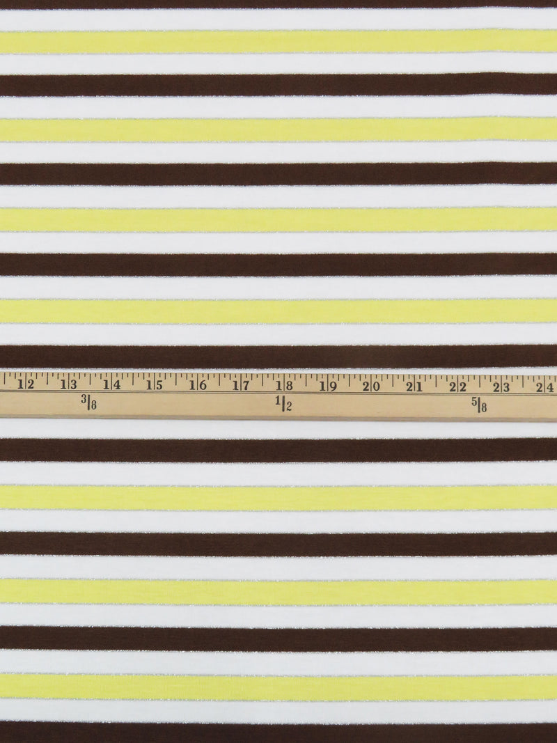 White/Lemon/Chocolate/Silver Polyester/Metallic/Lycra Horizontal Stripe Jersey Knit 58W