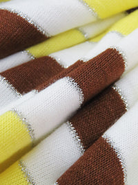 White/Lemon/Chocolate/Silver Polyester/Metallic/Lycra Horizontal Stripe Jersey Knit 58W