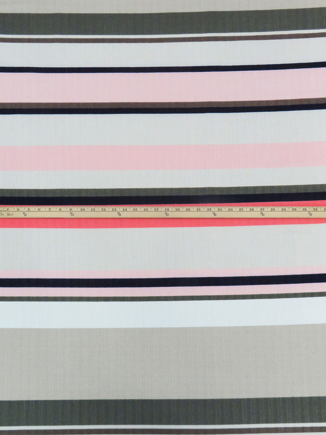 Stone/Bright Salmon/Rifle Green/Multi Polyester/Lycra Horizontal Stripe Print Multi Rib Knit 56W