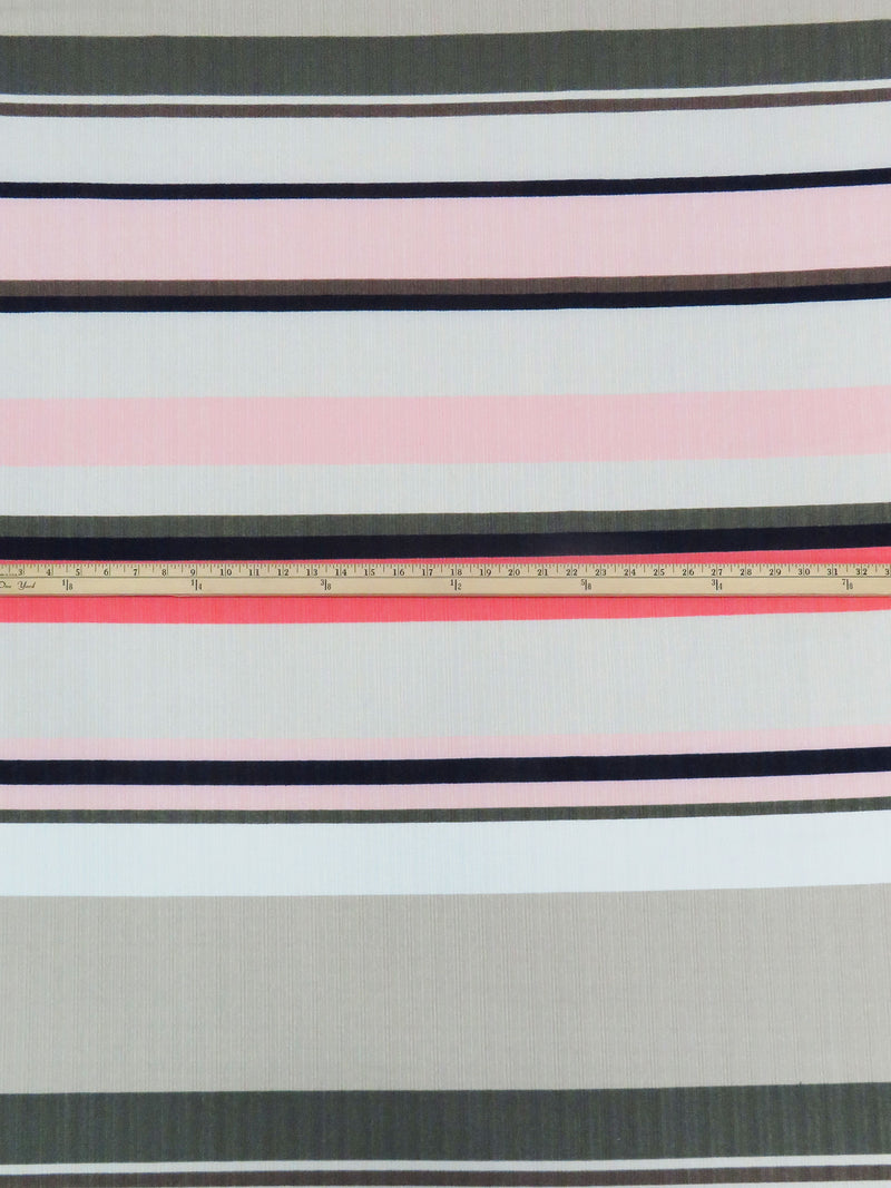 Stone/Bright Salmon/Rifle Green/Multi Polyester/Lycra Horizontal Stripe Print Multi Rib Knit 56W