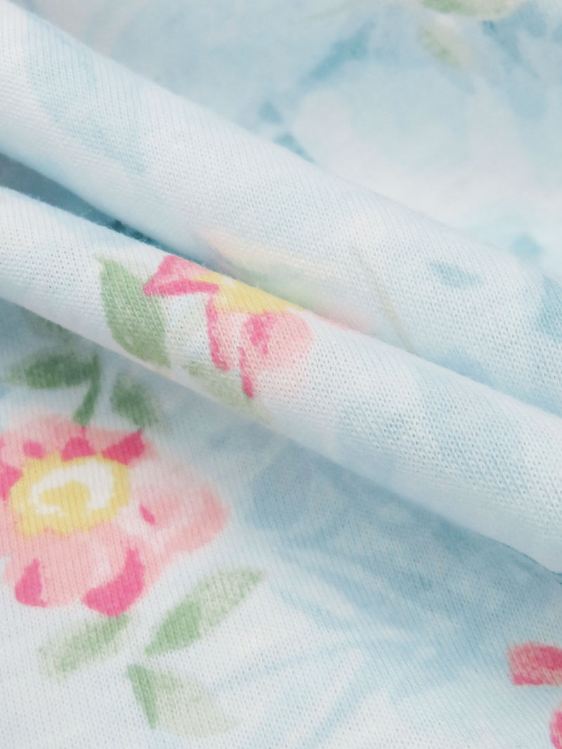 Sky Blue/Cherry Blossom Pink/Sage/Multi 100% Cotton Watercolor Floral Print Jersey Knit 66W