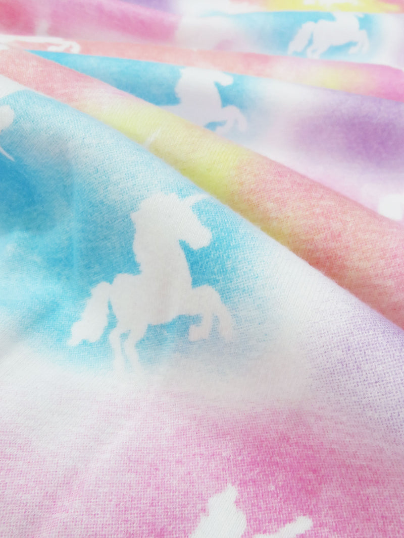 Sky Blue/Lemon/Taffy Pink/Multi 100% Cotton Unicorn Splotches Print Interlock Knit 62W
