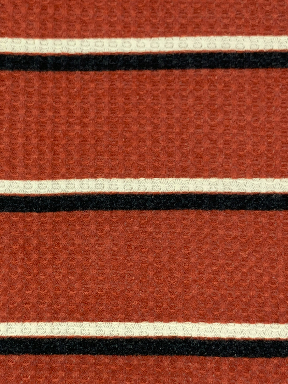 Muted Maple Orange/Off-White/Darkest Charcoal 100% Polyester Horizontal Stripe Waffle Weave Sweater Knit 54W