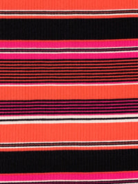 Tart Orange/Cerise Pink/Black/White Polyester/Lycra Horizontal Stripe Double Brushed Rib Knit 54W