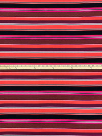 Tart Orange/Cerise Pink/Black/White Polyester/Lycra Horizontal Stripe Double Brushed Rib Knit 54W