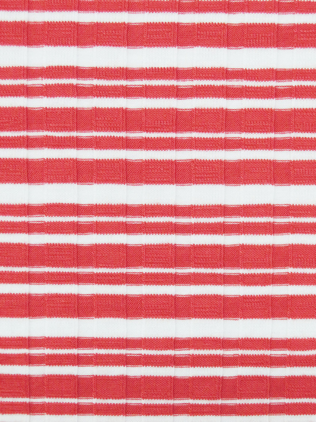 Muted Strawberry Red/White Polyester/Lycra Horizontal Stripe Rib Knit 48W