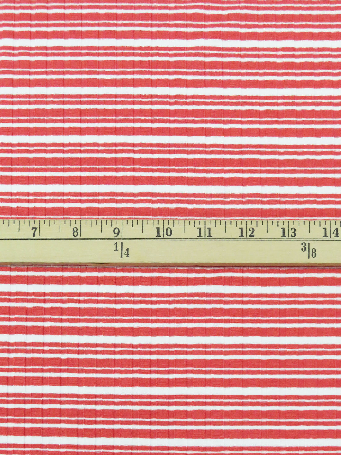 Muted Strawberry Red/White Polyester/Lycra Horizontal Stripe Rib Knit 48W