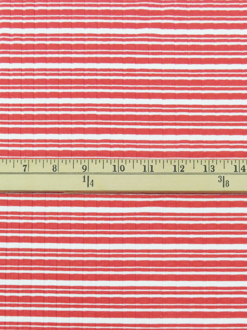 Muted Strawberry Red/White Polyester/Lycra Horizontal Stripe Rib Knit 48W