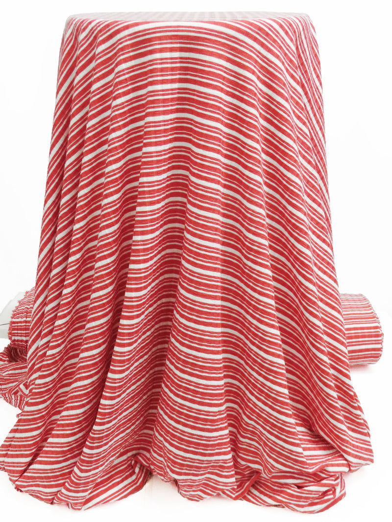 Muted Strawberry Red/White Polyester/Lycra Horizontal Stripe Rib Knit 48W