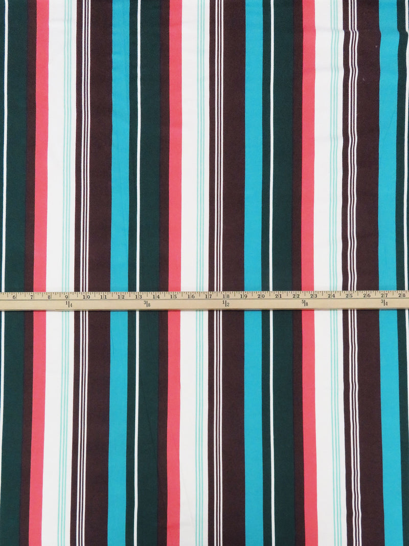 Evergreen/White Chocolate/Cerulean/Multi Polyester/Lycra Vertical Stripe Print Double Brushed Knit 60W