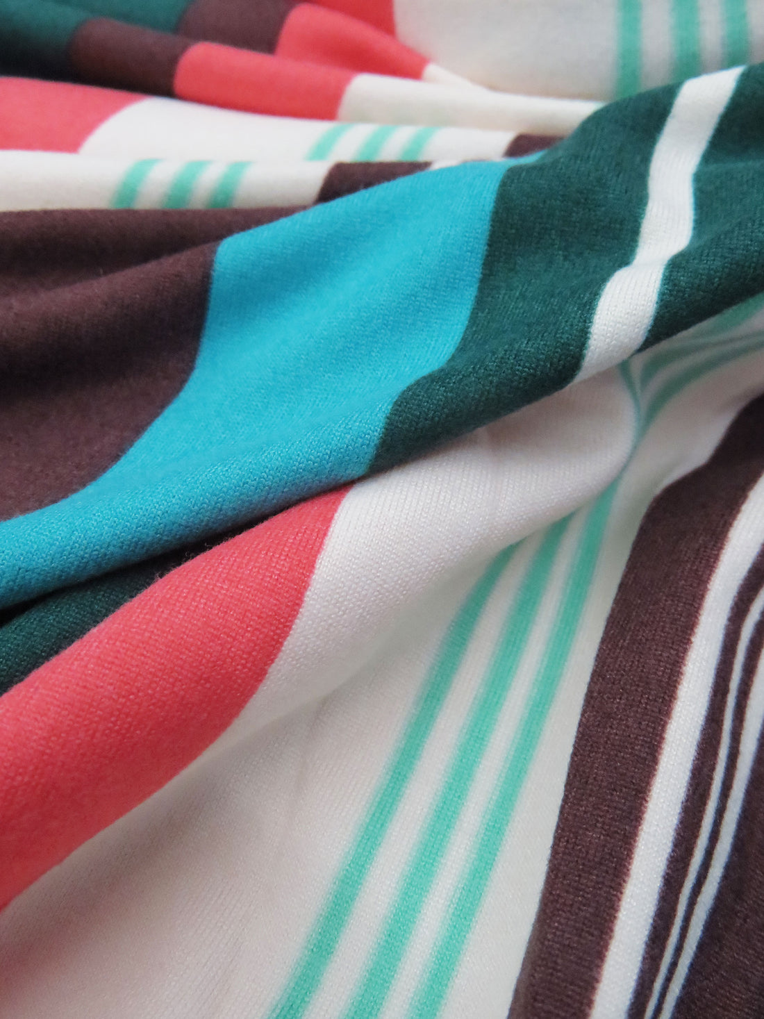 Evergreen/White Chocolate/Cerulean/Multi Polyester/Lycra Vertical Stripe Print Double Brushed Knit 60W