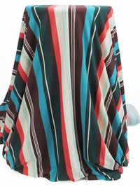 Evergreen/White Chocolate/Cerulean/Multi Polyester/Lycra Vertical Stripe Print Double Brushed Knit 60W