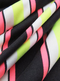 Black/Electric Lime/Highlighter Pink/White Polyester/Lycra Vertical Stripe Print Double Brushed Knit 56W