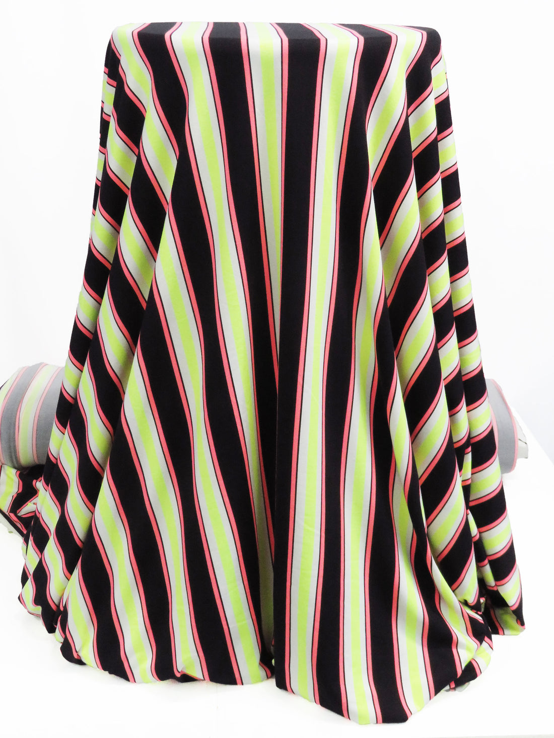 Black/Electric Lime/Highlighter Pink/White Polyester/Lycra Vertical Stripe Print Double Brushed Knit 56W