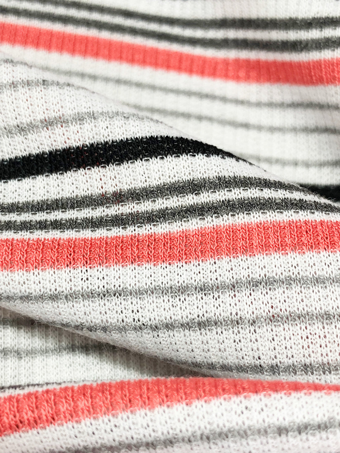 White/Salmon/Black Polyester/Lycra Horizontal Stripe Rib Knit 56W