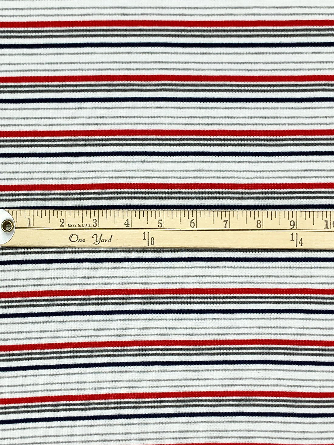 White/Red/Black Polyester/Lycra Horizontal Stripe Rib Knit 54W