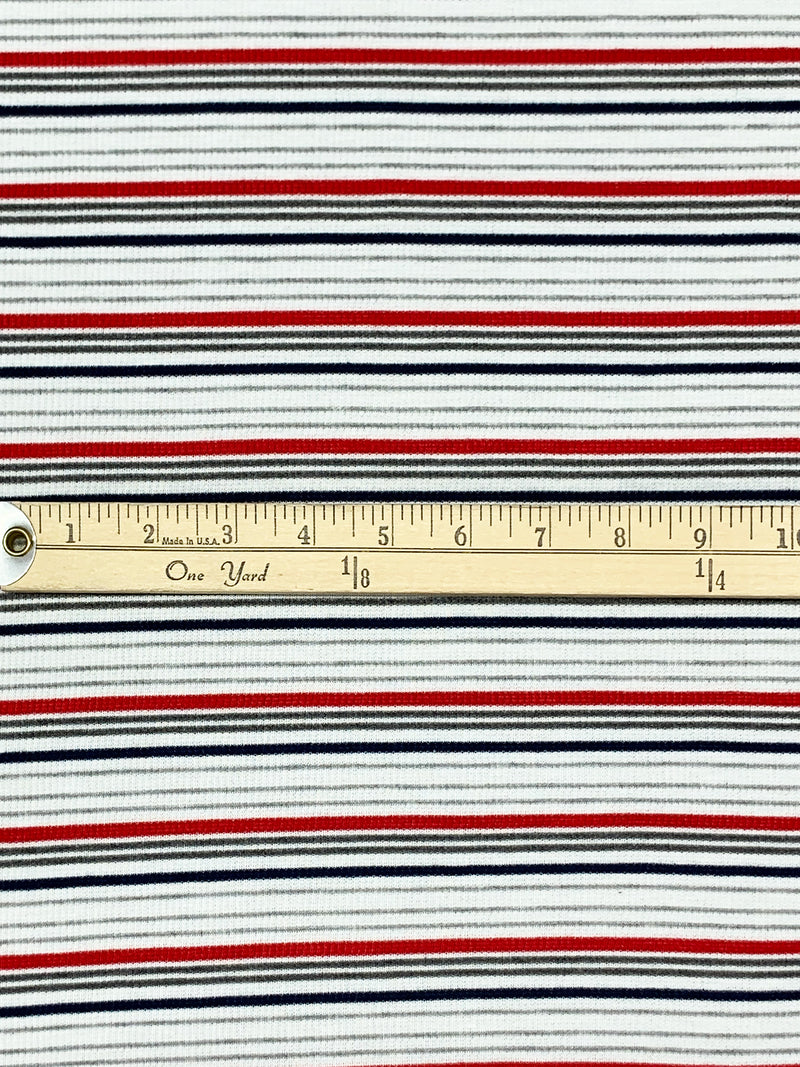 White/Red/Black Polyester/Lycra Horizontal Stripe Rib Knit 54W