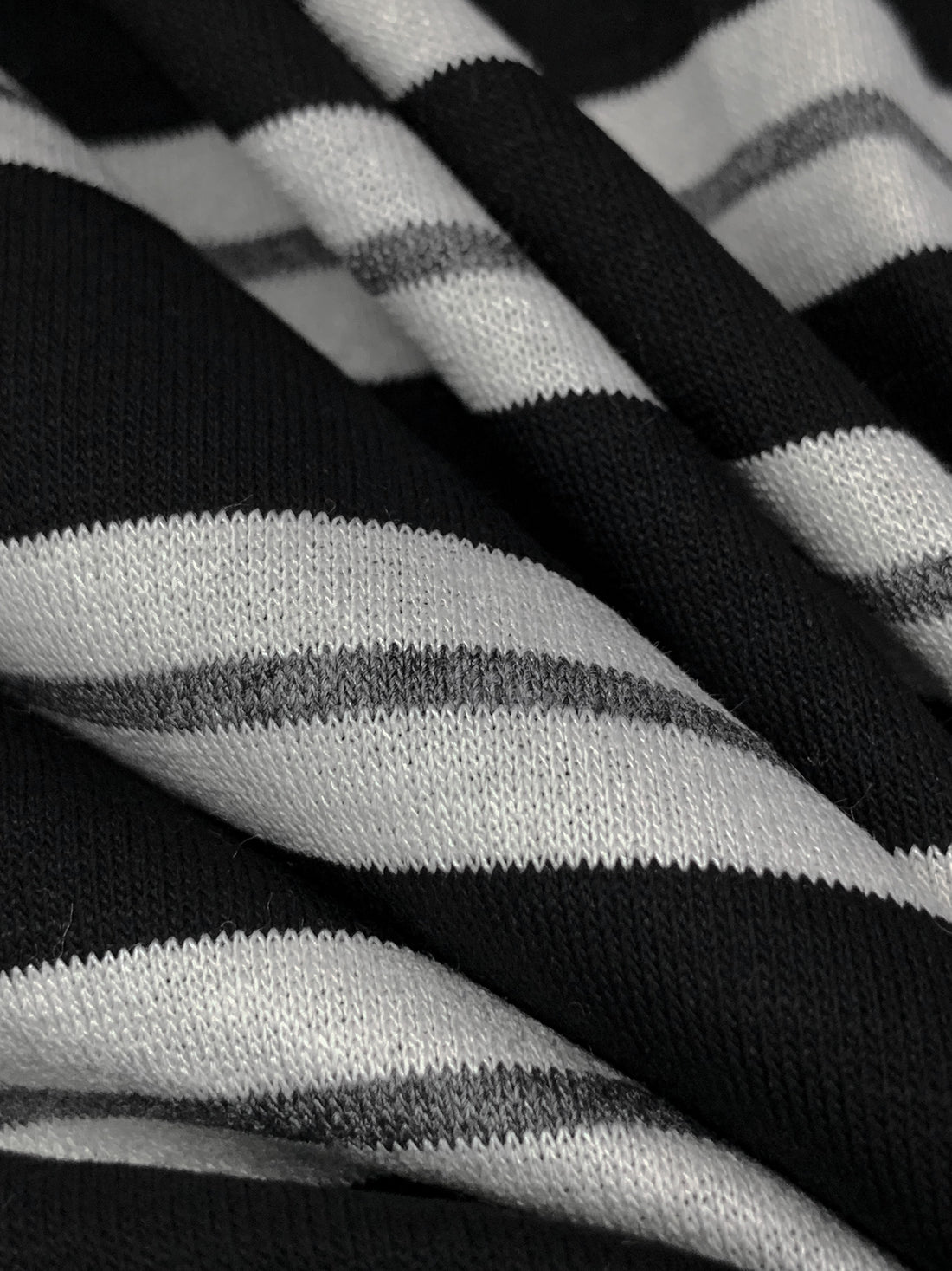 Black/White/Gray Rayon/Lycra Horizontal Stripe Jersey Knit 58W