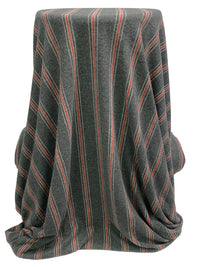 Charcoal/Redwood/Off-White Polyester/Lycra Vertical Stripe Print Brushed Hacci Sweater Knit 58W