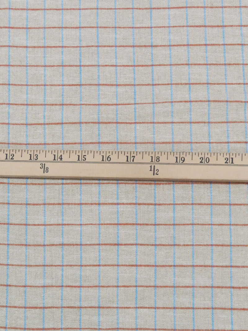 Oatmeal/Pumpkin/Sky Blue/Multi 100% Cotton Yarn-Dyed Plaid Brushed Shirting - NY Designer - 58W