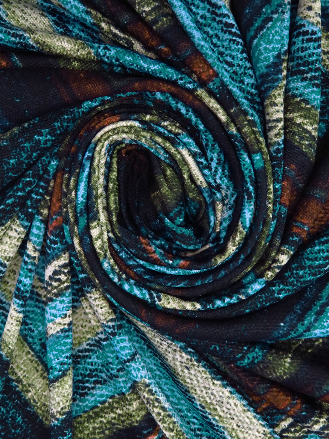 Teal Blue/Chestnut Leather/Muted Olive/Multi Polyester/Lycra Large Chevron Print DTY Knit 58W