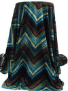 Teal Blue/Chestnut Leather/Muted Olive/Multi Polyester/Lycra Large Chevron Print DTY Knit 58W
