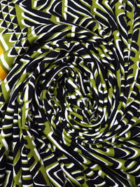 Olive/Black/Mango/Multi Polyester/Lycra Double Border Abstract Tribal Print DTY Knit 58W