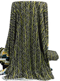 Olive/Black/Mango/Multi Polyester/Lycra Double Border Abstract Tribal Print DTY Knit 58W