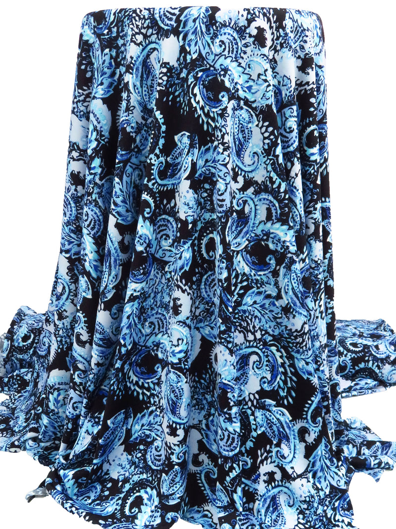 Dark Cornflower/Beau Blue/Black/Multi Polyester/Lycra Paisley Print DTY Knit 58W