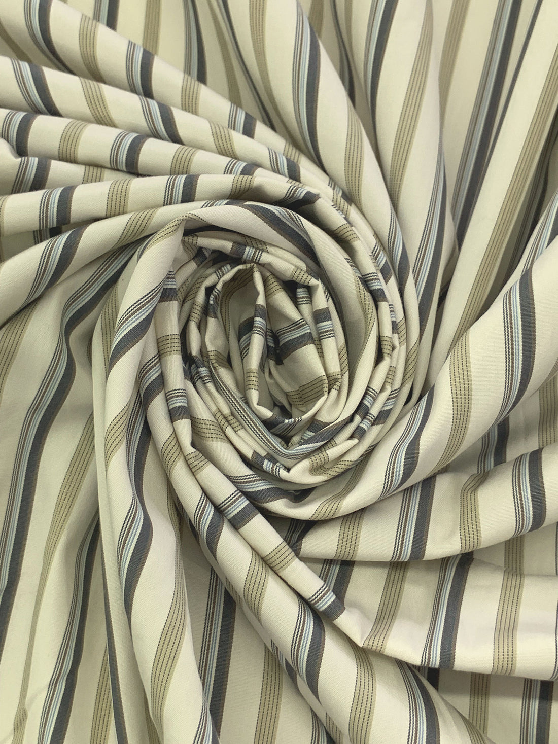 Muted Cream/Sage/Dark Moon 100% Cotton Vertical Multi-Stripe Shirting 62W