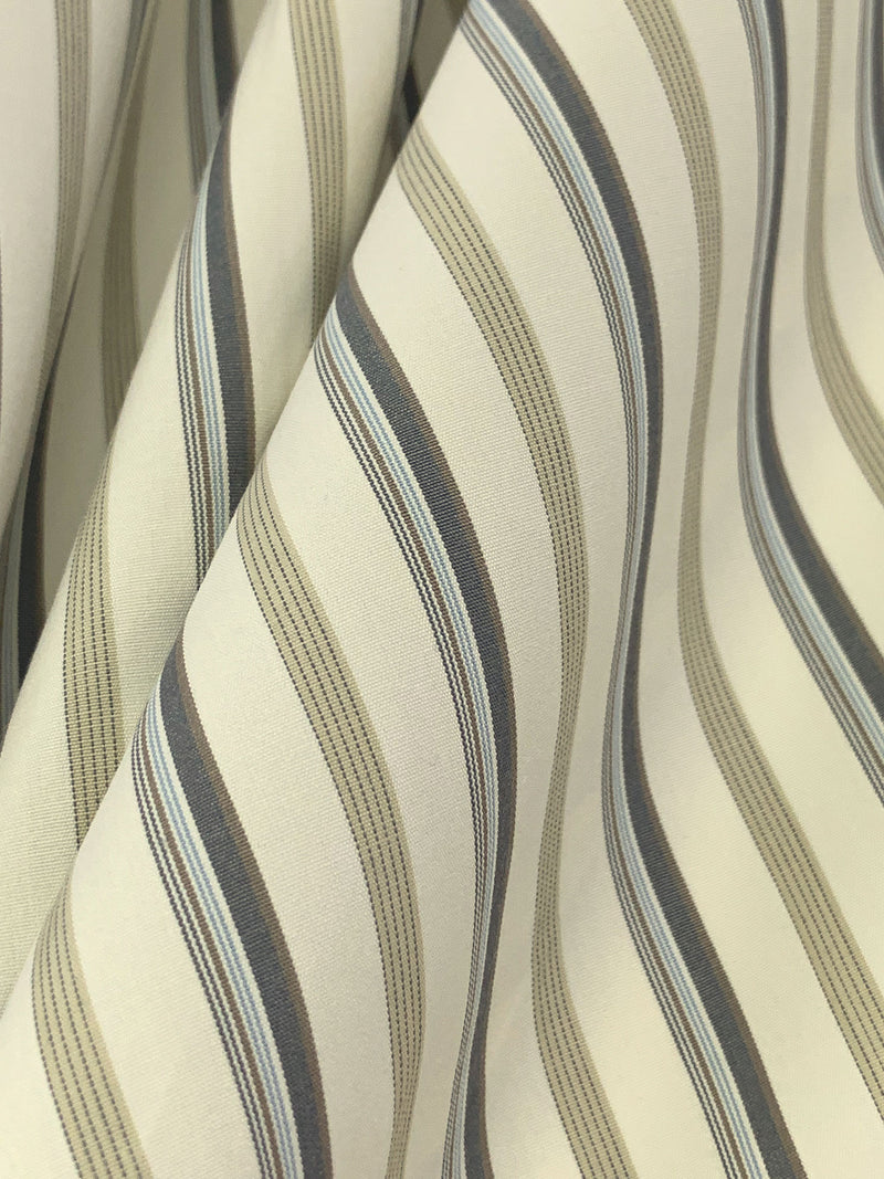 Muted Cream/Sage/Dark Moon 100% Cotton Vertical Multi-Stripe Shirting 62W