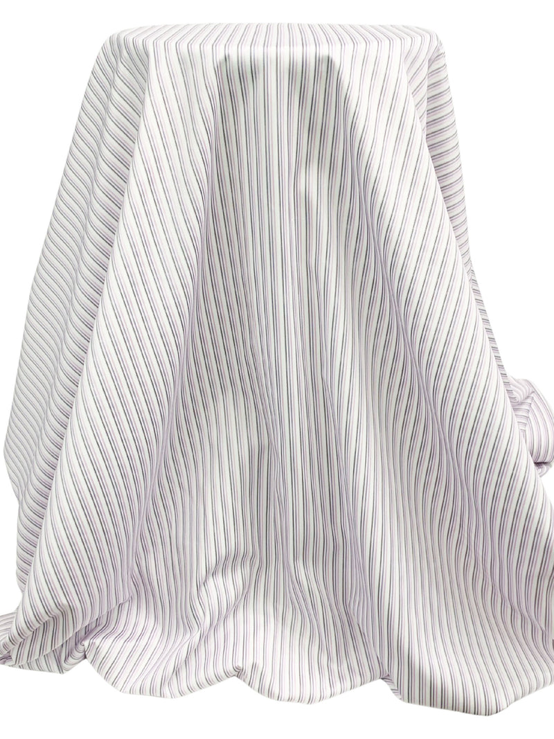 White/Deep Amethyst/Pink Lavender/Dark Plum 100% Cotton Vertical Multi-Stripe Shirting 58W