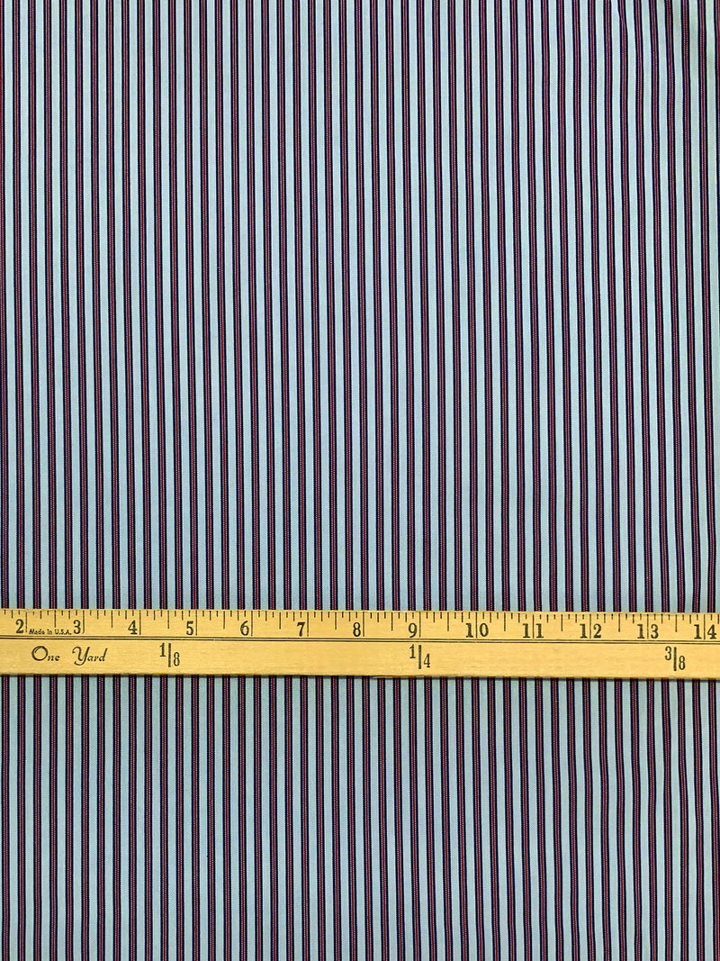 Soft Cornflower/Cabernet/Dark Navy 100% Cotton Vertical Multi-Stripe Shirting 64W