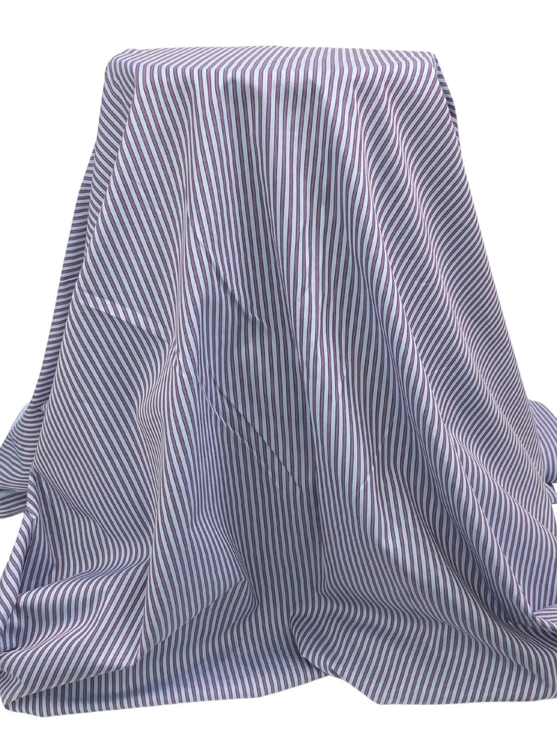 Soft Cornflower/Cabernet/Dark Navy 100% Cotton Vertical Multi-Stripe Shirting 64W