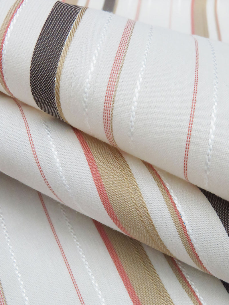 Palest Blush Pink/Dark Cedar Brown/Pearl/Multi Cotton/Lycra Vertical Novelty Stripe Weave Stretch Shirting 44W