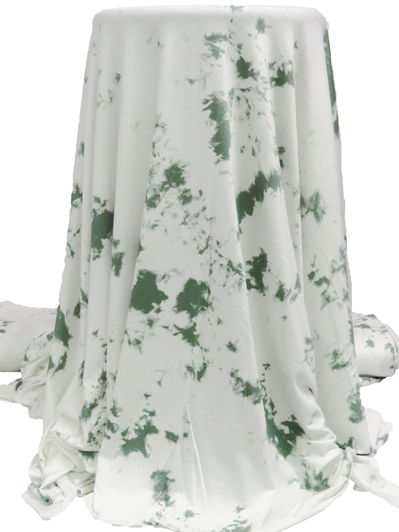 White/Pale Hunter Green Rayon/Lycra Tie-Dye Look Print Jersey Knit 60W