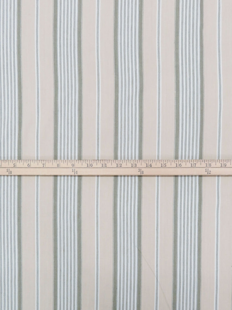 Artichoke/Dark Vanilla/White 100% Cotton Vertical Ticking Stripe Mid-Weight Woven 54W