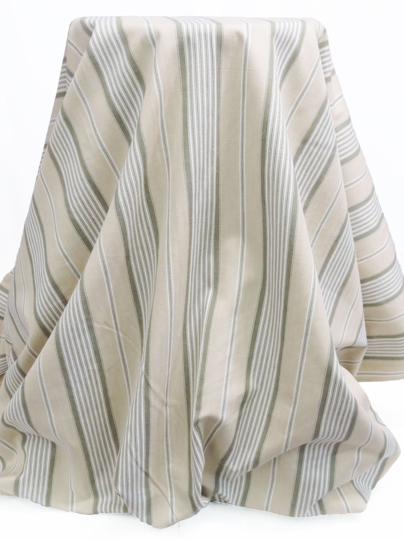 Artichoke/Dark Vanilla/White 100% Cotton Vertical Ticking Stripe Mid-Weight Woven 54W