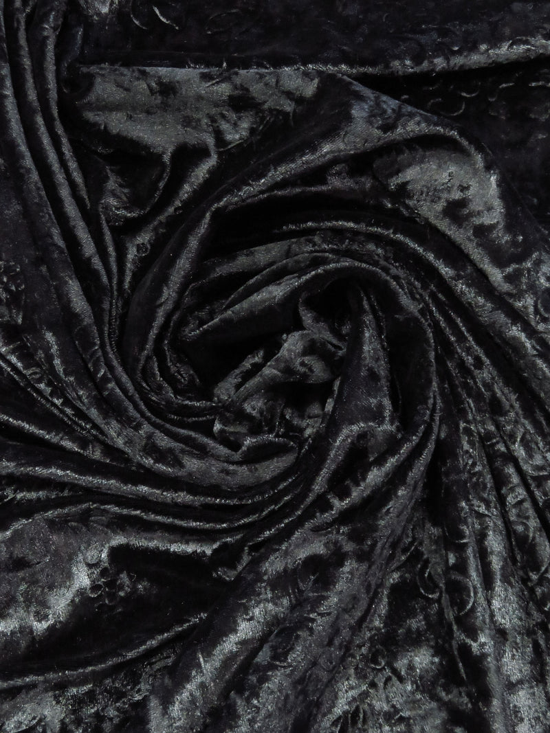 Black Polyester/Lycra Damask Embossed Velvet Knit 56W