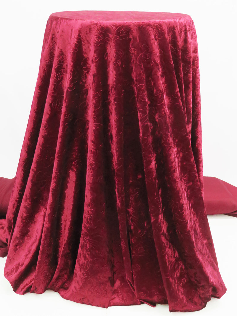 Merlot Red Polyester/Lycra Damask Embossed Velvet Knit 58W