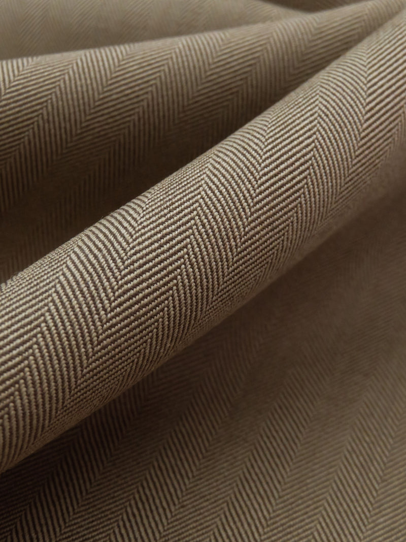 Coffee Brown/Biscuit Wool/Polyester Herringbone Suiting - NY Designer - 60W