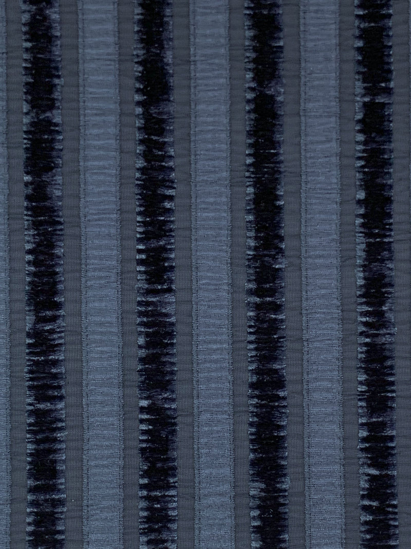 Independence Blue Polyester/Lycra Vertical Ribbon-Look Stripe Stretch Crinkle Velvet Knit 58W