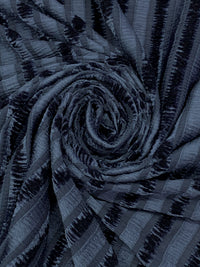 Independence Blue Polyester/Lycra Vertical Ribbon-Look Stripe Stretch Crinkle Velvet Knit 58W
